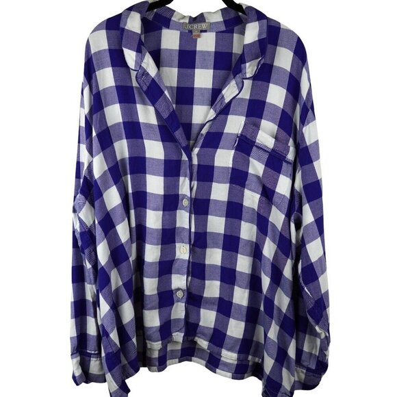 J.Crew 3X Blue & White Gingham‎ Modal Pajama Set - Picture 2 of 10